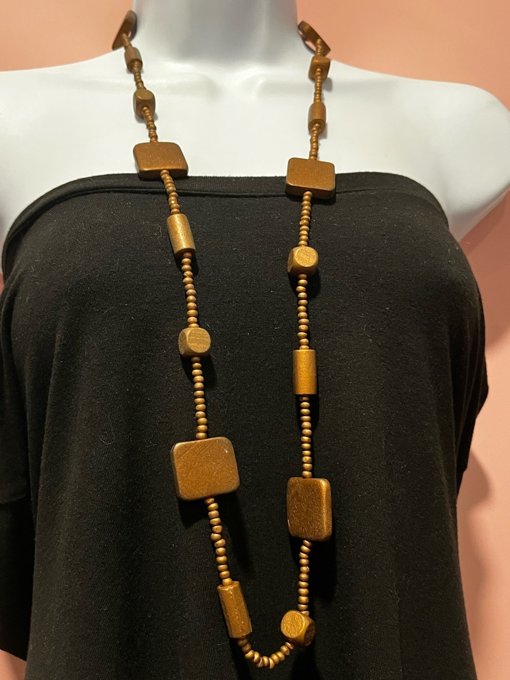 Wood Bead Long Statement Necklace - Women Jewelry